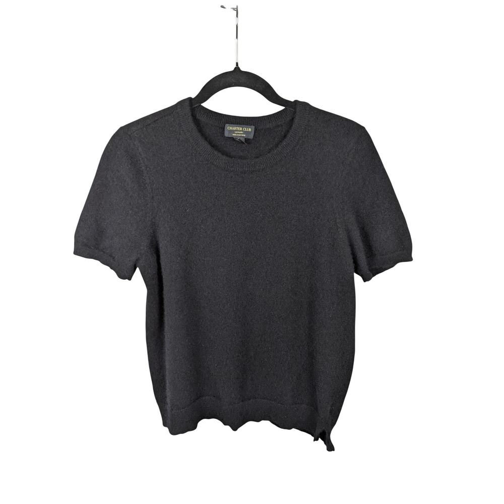 Charter Club Luxury 100% Cashmere Short Sleeve Crew Neck Sweater XL Black
